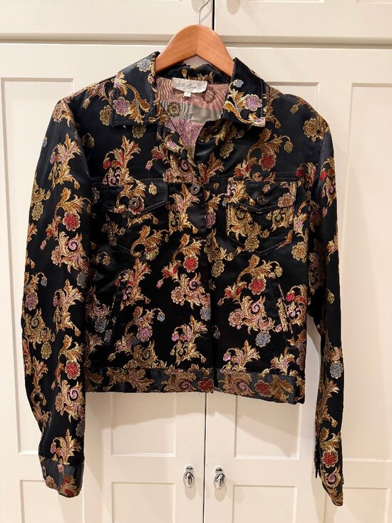 The Silk Box Jackets & Blazers - The Silk Box Black Floral Brocade Cropped Jacket Jacquard Statement Piece Size 6